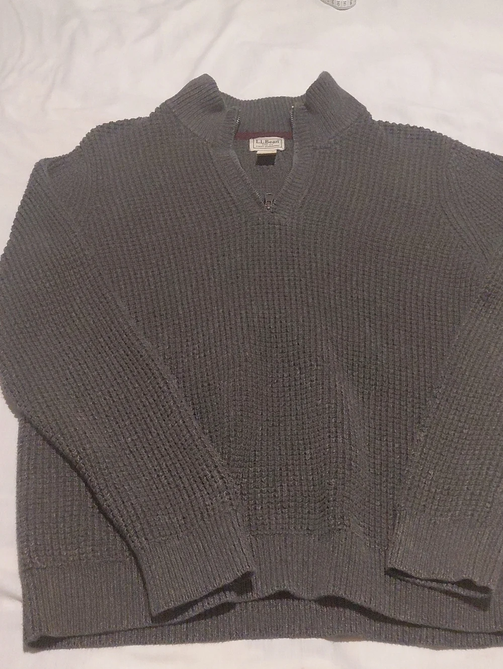 L.L. Bean Men’s 1/4 Zip Waffle Knit Sweater - Gray Heavy 100% Organic Cotton
